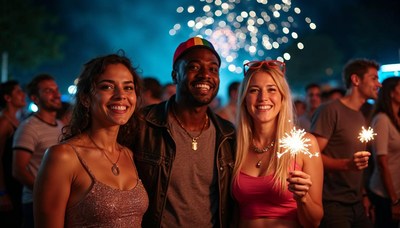 Friends celebrate a vibrant evening with sparkles