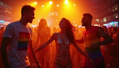 Vibrant celebration at a party with friends in the spotlight