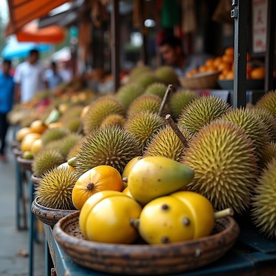 Vibrant fruit market display showcasing exotic varieties