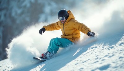 Snowboarder gliding through fresh powder on a mountain