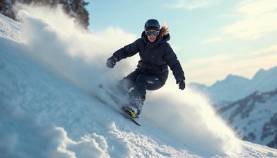 Snowboarder enjoys winter sports in a mountain landscape