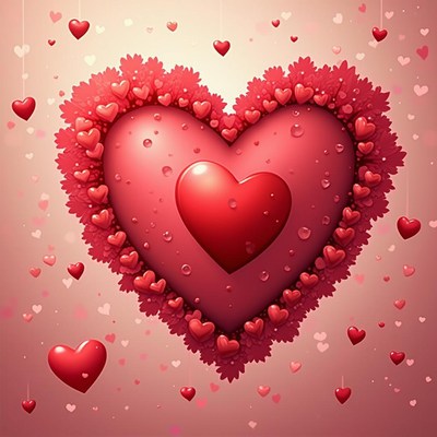 Vibrant heart design with smaller hearts and droplets