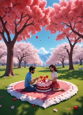 Couple marks occasion under cherry blossoms