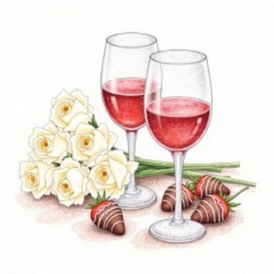 Romantic celebration with wine, roses, and chocolate