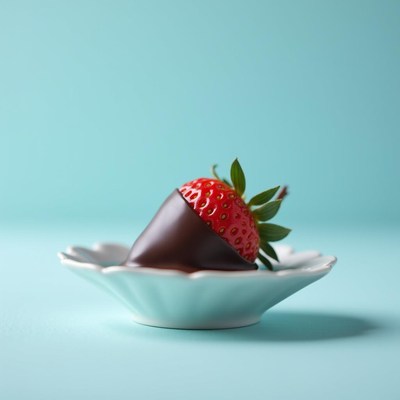 Delicious chocolate-covered strawberry on a dish