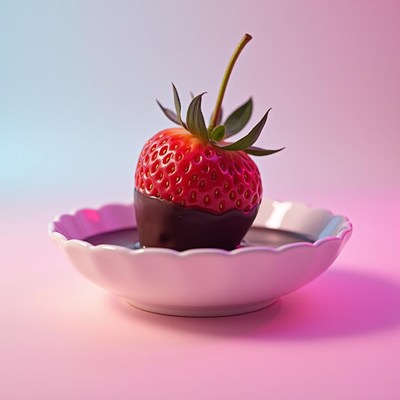 Chocolate-dipped strawberry on a decorative plate