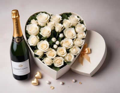 Elegant white roses with champagne for special occasions
