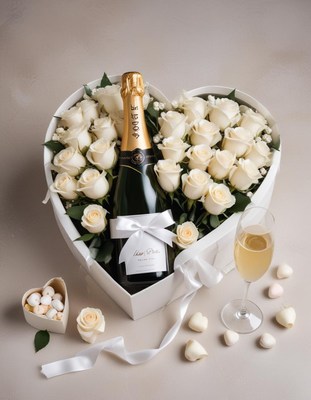 Special gift for celebration with flowers and champagne