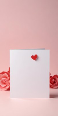 Simple greeting card with heart near pink roses