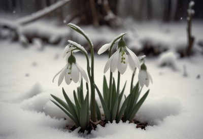 Snowdrops bloom in winter's touch within the forest