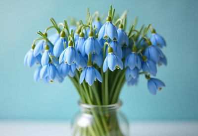 Freshly gathered blue spring flowers in a vase