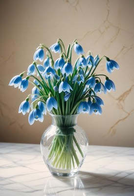 Beautiful blue flowers arranged in a clear vase