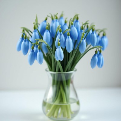 Beautiful blue snowdrop flowers arranged in a vase