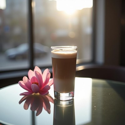 Enjoying a warm drink by the window at sunset