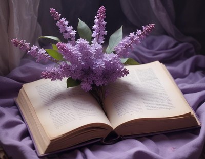 Beautifully arranged flowers in an open book