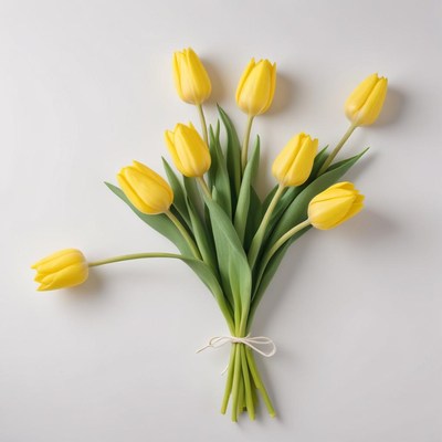 Bright yellow tulips arranged in a bouquet on a table