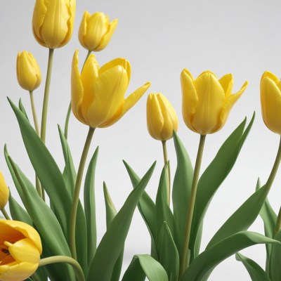 Vibrant yellow tulips in a bright, neutral setting