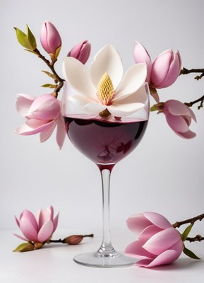Elegant floral drink presentation with magnolia blossoms