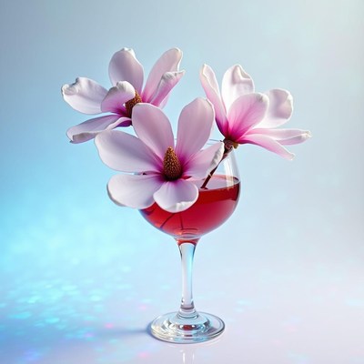 Elegant cocktail garnished with flowers in a glass