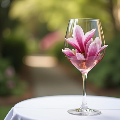 Elegant floral drink served outdoors at garden setting
