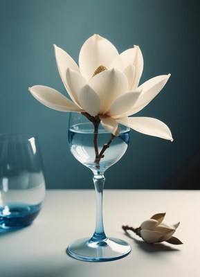 Elegant white flower arrangement in glass on table