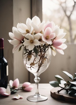 Elegant floral arrangement in a wine glass centerpiece