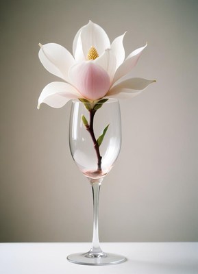 Beautiful magnolia blossom in a glass vase display