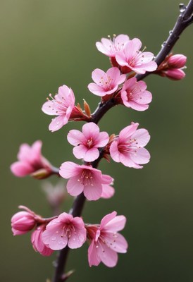 Blossoming cherry flowers in a tranquil garden setting