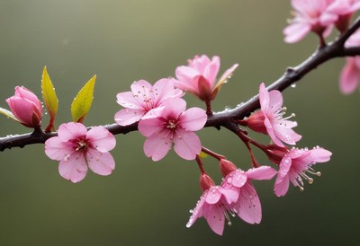 Blossoming cherry blossoms after rain in spring