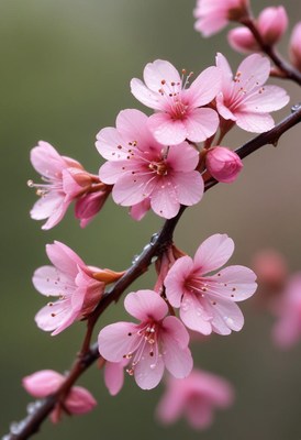 Beautiful pink cherry blossoms in spring bloom