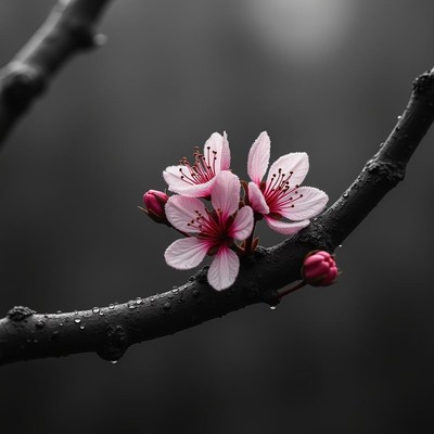 Delicate blossoms on a rainy day in spring