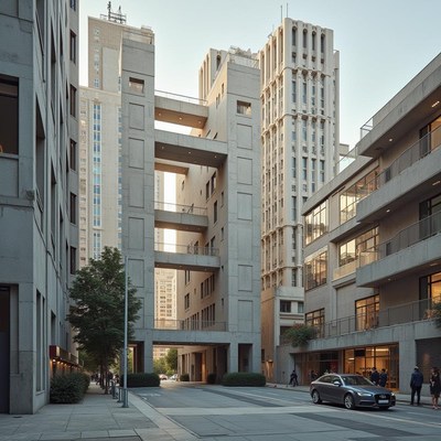 Modern architectural structures in a bustling urban setting