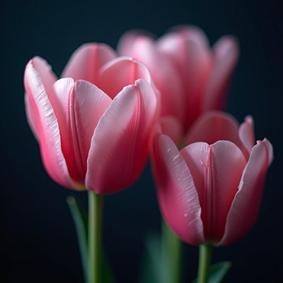 Delicate pink tulips in a dark setting showcasing beauty