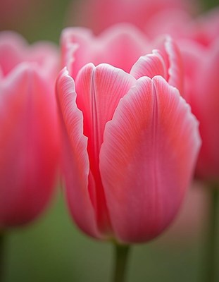 Vibrant pink tulips blooming in a peaceful garden