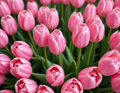 Pink tulips blooming in a vibrant spring garden
