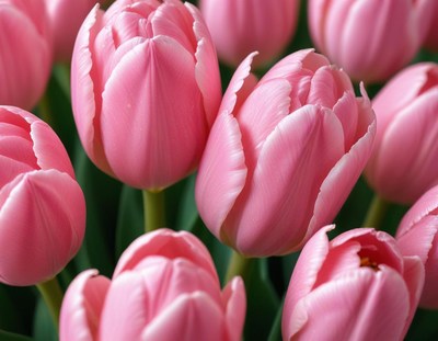 Beautiful pink tulips blooming in spring garden