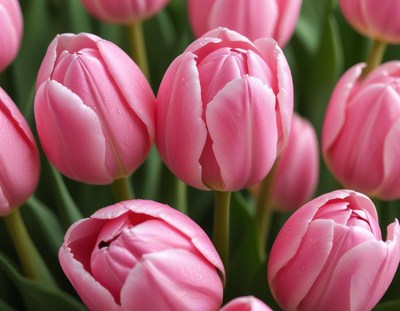 Beautiful pink tulips blooming in a vibrant garden