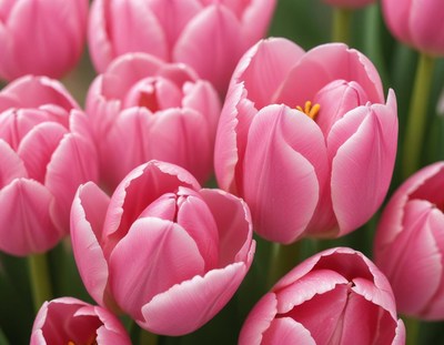 Pink tulips bloom in vibrant spring garden