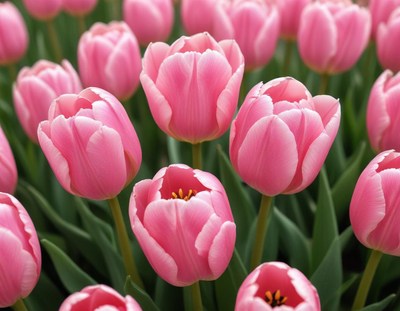 Bright pink tulips blooming in a vibrant garden