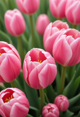 Vibrant pink tulips blooming in a sunny garden