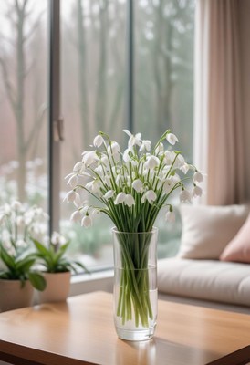 Fresh snowdrop flowers in a bright living room