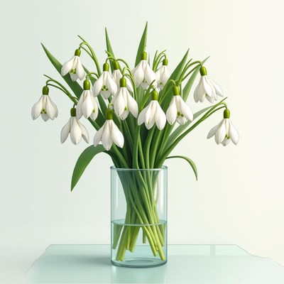 Snowdrop flowers arranged in a modern glass vase