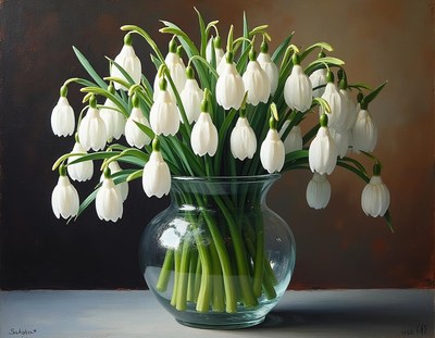 Elegant white flowers in a glass vase on a table
