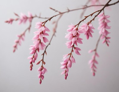 Delicate pink flowers bloom on slender branches