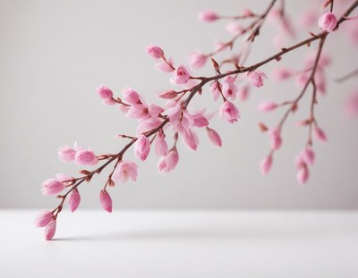 Delicate pink cherry blossoms on a branch in springtime