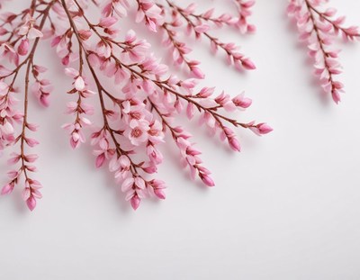 Delicate pink blossoms arranged on a white surface