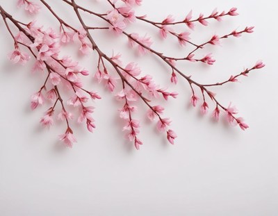 Cherry blossom branches arranged on a light background