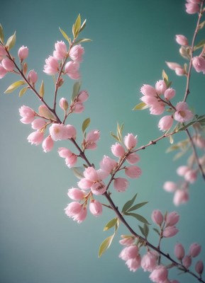 Delicate pink blossoms against a serene backdrop