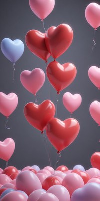 Floating heart-shaped balloons create festive atmosphere