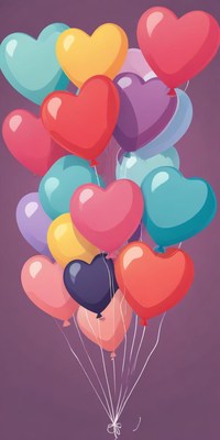 Colorful heart-shaped balloons floating with joy